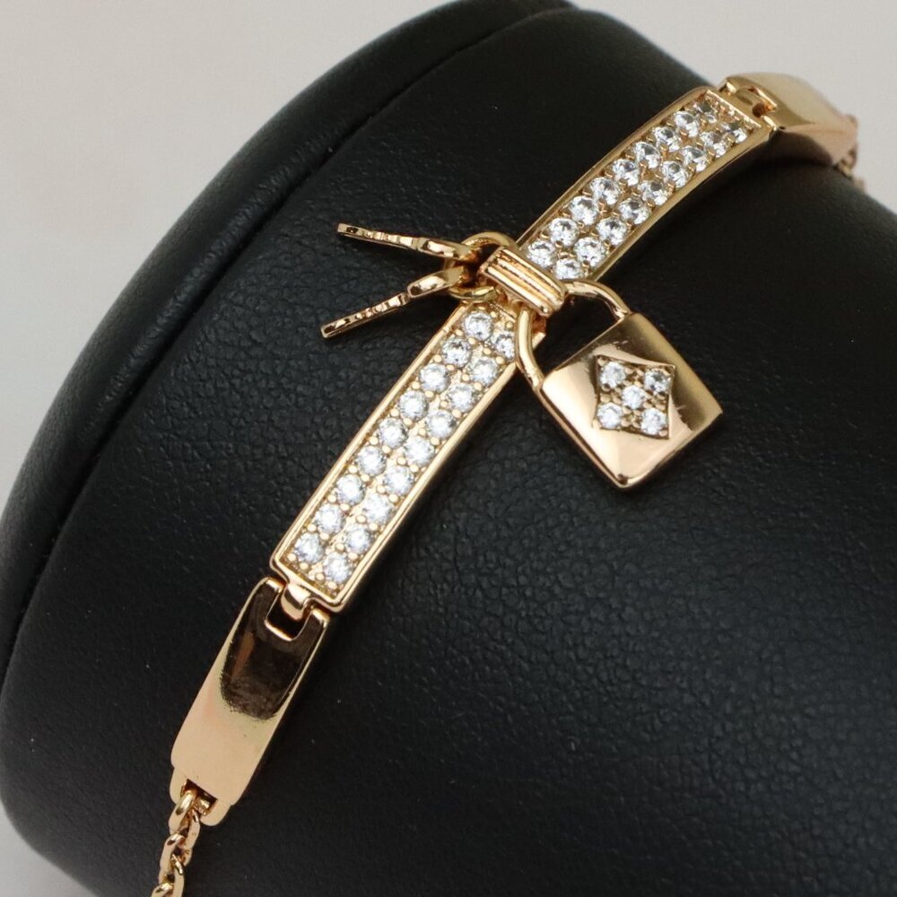 Rose Gold Bracelet with Lock Charm and Crystal Paved Center Bar, XPBL0723